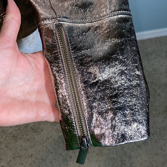 RARE White House Black Market Leather Metallic Moto Style Jacket - Picture 3 of 6